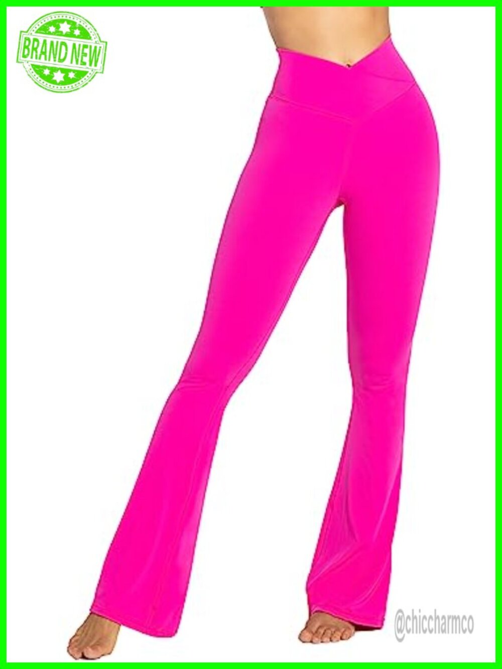 Flare Leggings High Rise Crossover Waistband Tummy Control Yoga Gym